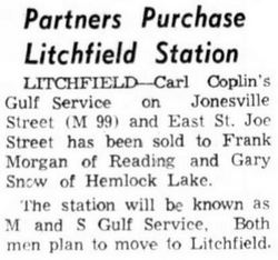 M and S Gulf Service (Carl Coplins Gulf Service) - Aug 1966 Article - Changes Hands